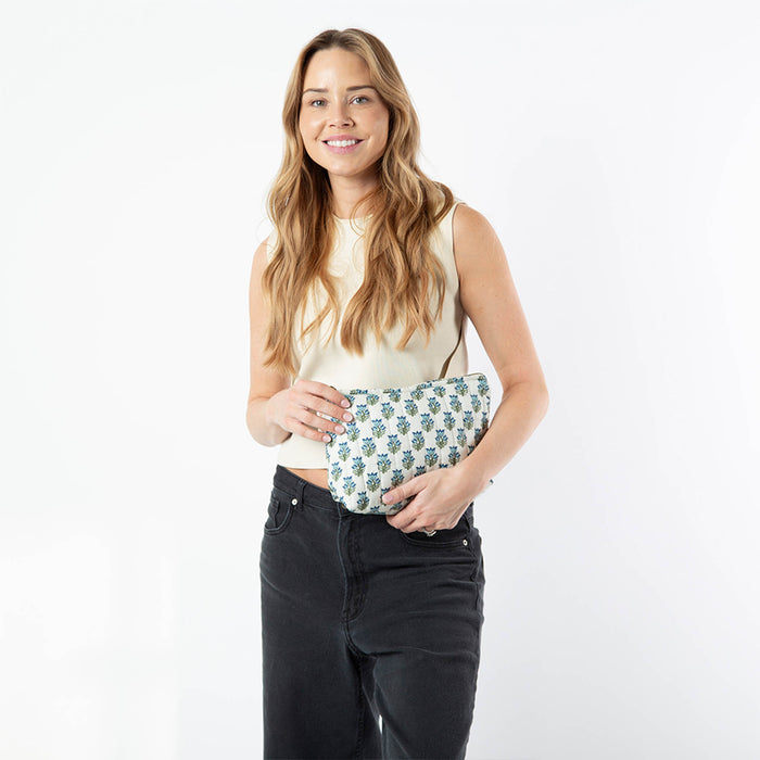 quilted block print clutch