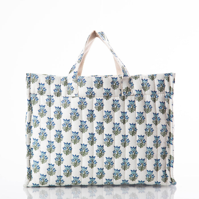 quilted block print tote