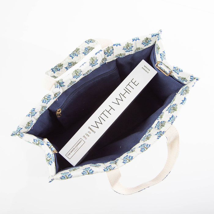 quilted block print tote