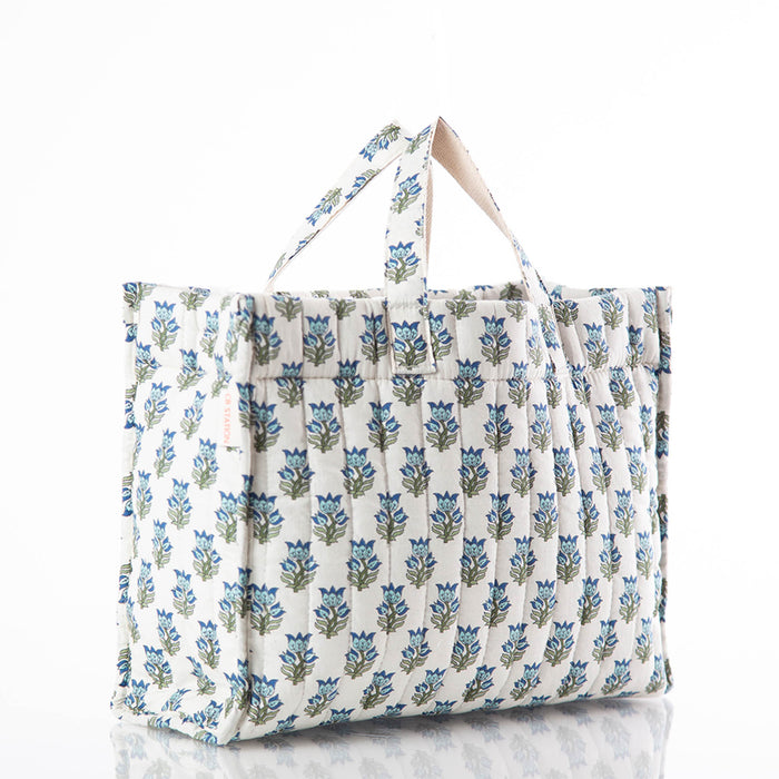 quilted block print tote