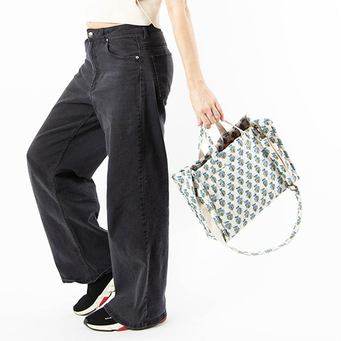 quilted block print tote